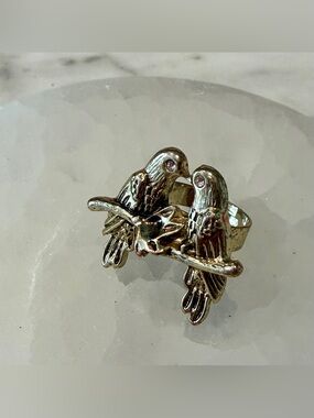 Adjustable Double Bird Ring with Sparkling Eyes